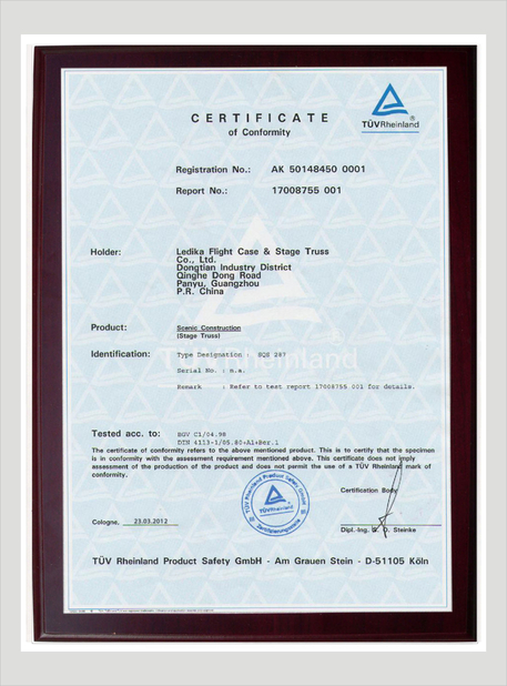Китай LEDIKA Flight Case &amp; Stage Truss Co., Ltd. Сертификаты